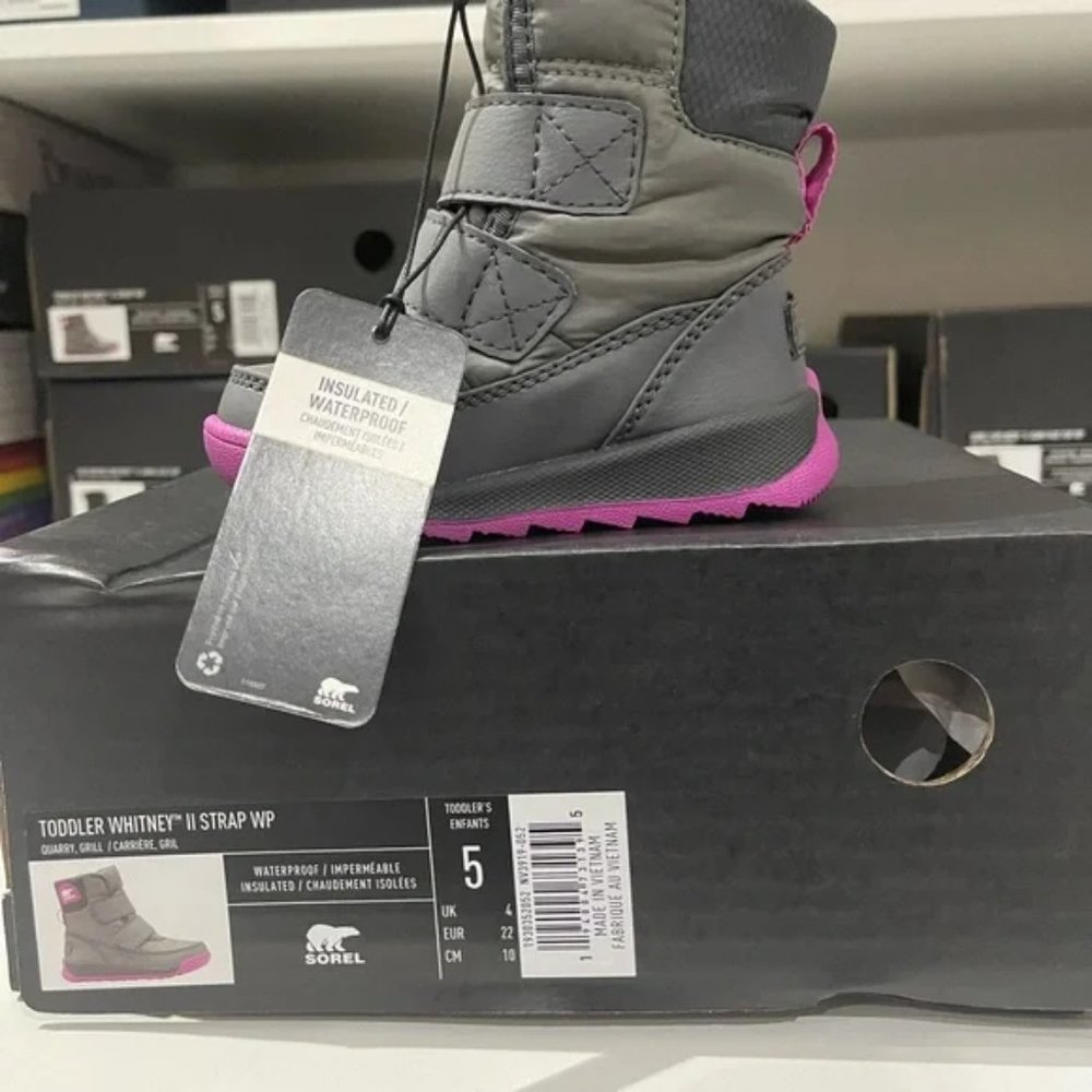 BNWT Sorel Toddler Whitney II winter Strap Boot size 5 Gray/Pink